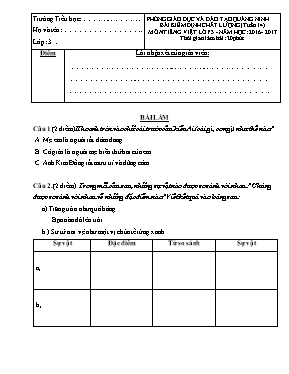 Đề kiểm định chất lượng Tiếng việt lớp 3 (Tuần 14) - Năm học 2016-2017 - Phòng GD & ĐT Quảng Ninh